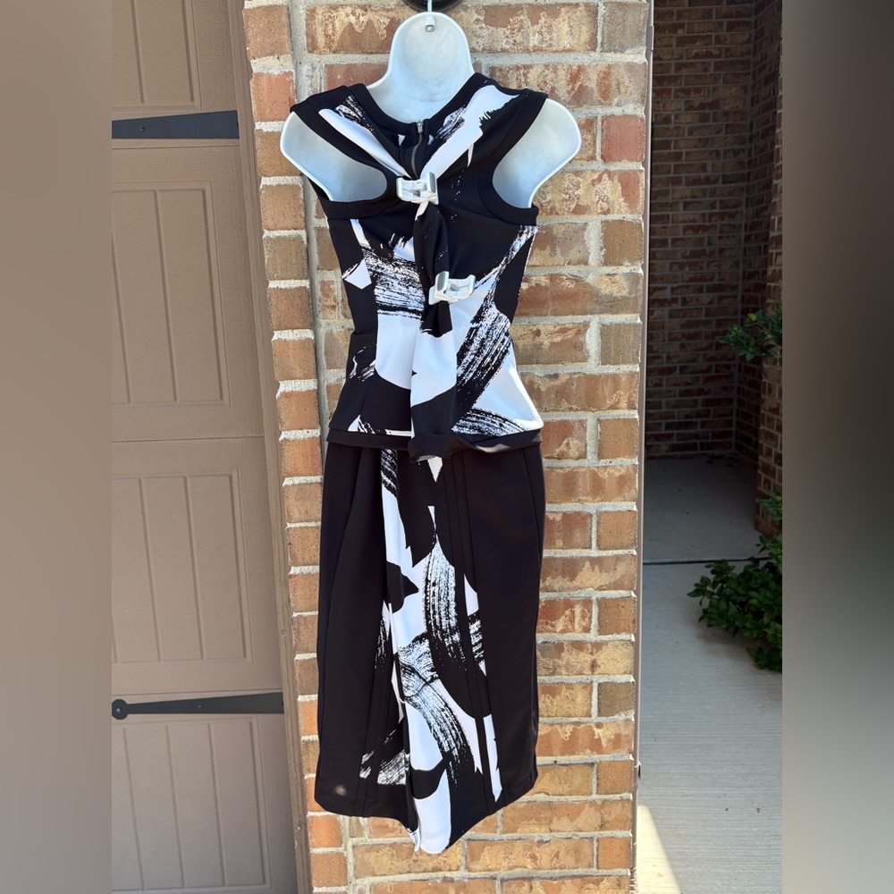 WORTHINGTON 2-piece Black and White Abstract TOP AND SKIRT SIZE MEDIUM - Picture 5 of 12